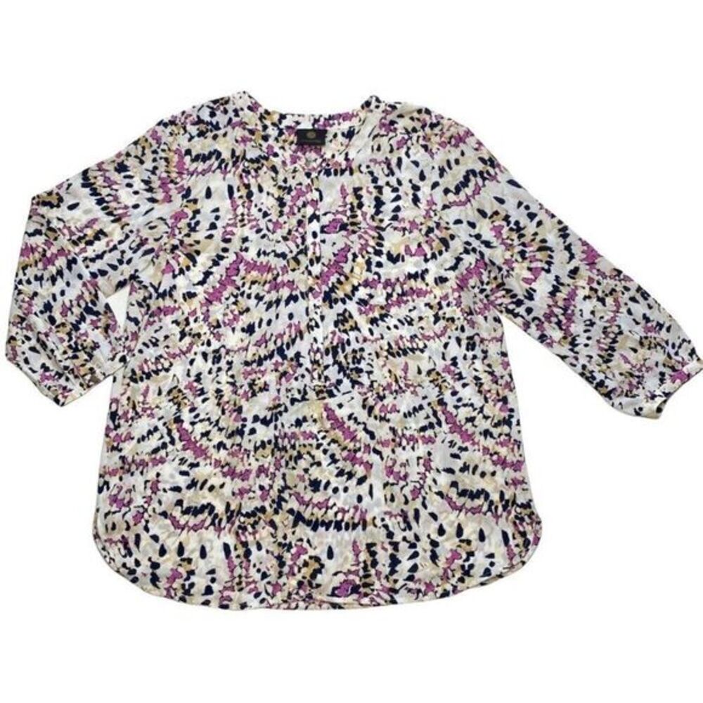 JM Collection Blouse Top Medium Women's Artistic Print‎ Pleated-Back NEW